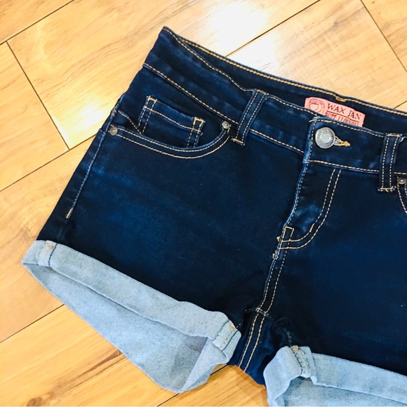 Wax Jeans denim shorts dark rinse super stretch blue small 2 - Picture 2 of 6